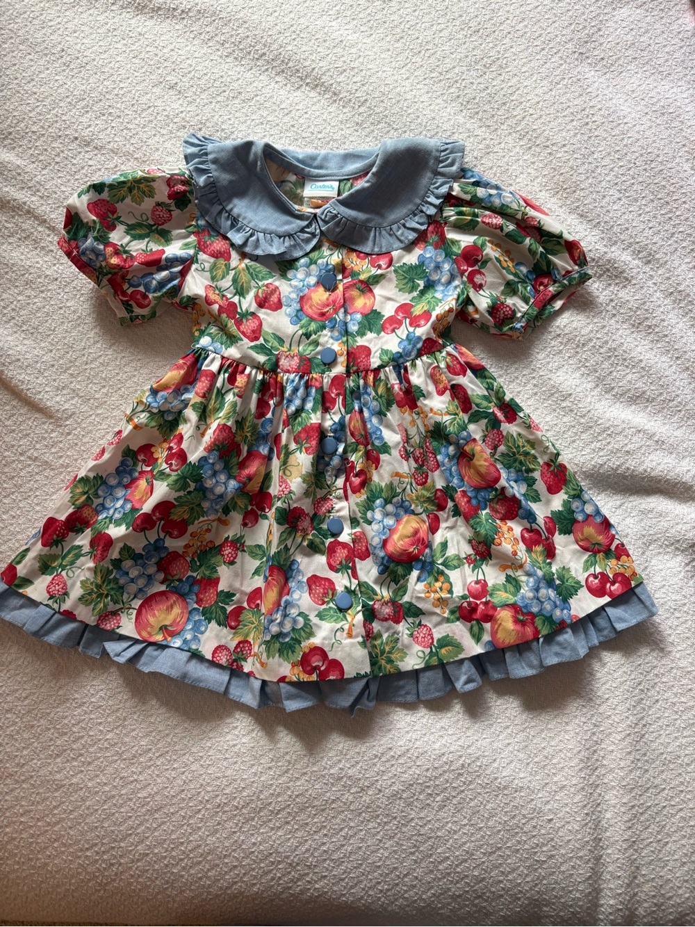 Vintage Carter's Fruit & Floral Dress with Blue Collar
